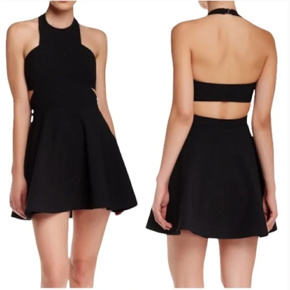 Elizabeth and James Black Darrien Textured Cut Out Mini Dress 8